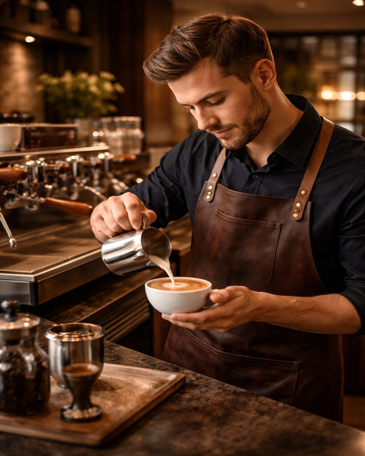 Barista met latte art