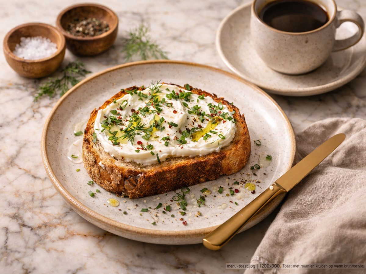Toast met crème en kruiden